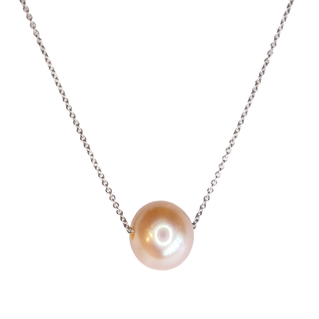 8mm shell pearl 14kt white gold 18" necklace